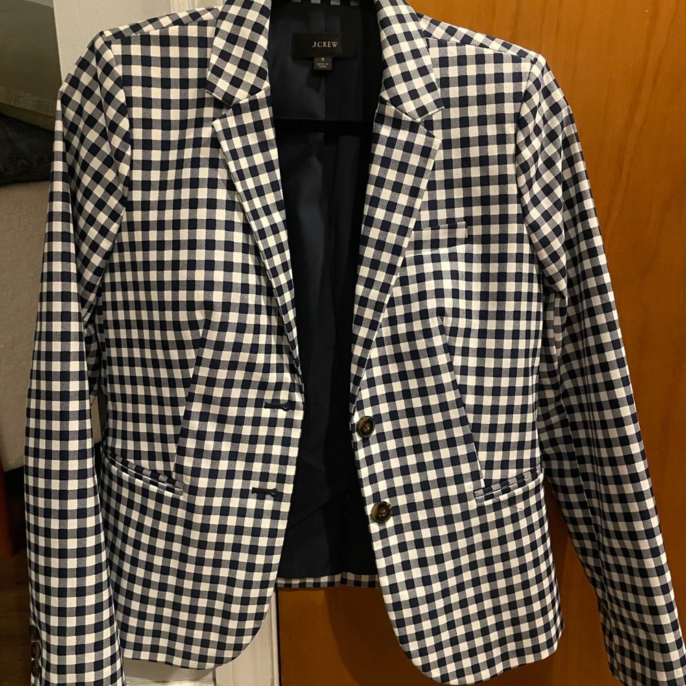 J. Crew Navy and White Checkered Blazer